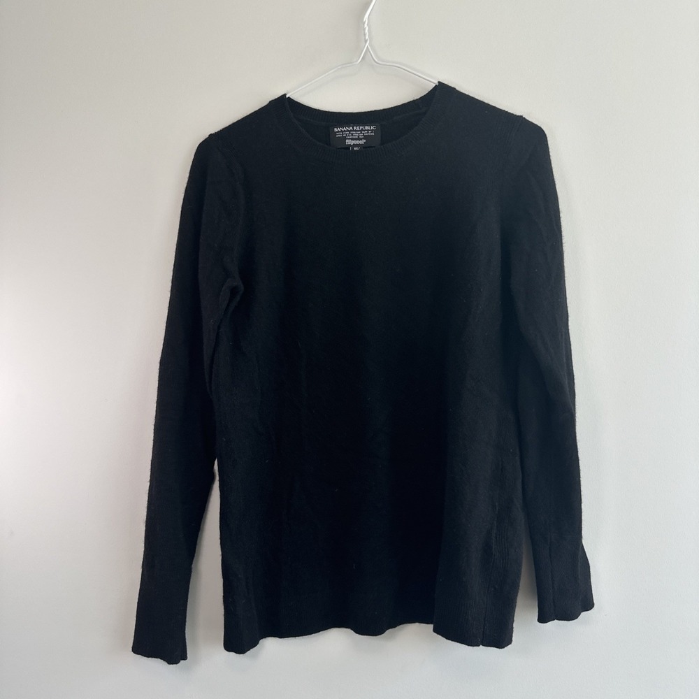 Banana Republic Merino Wool Sweater Mens XS Black LS‎ Ribbed Crewneck